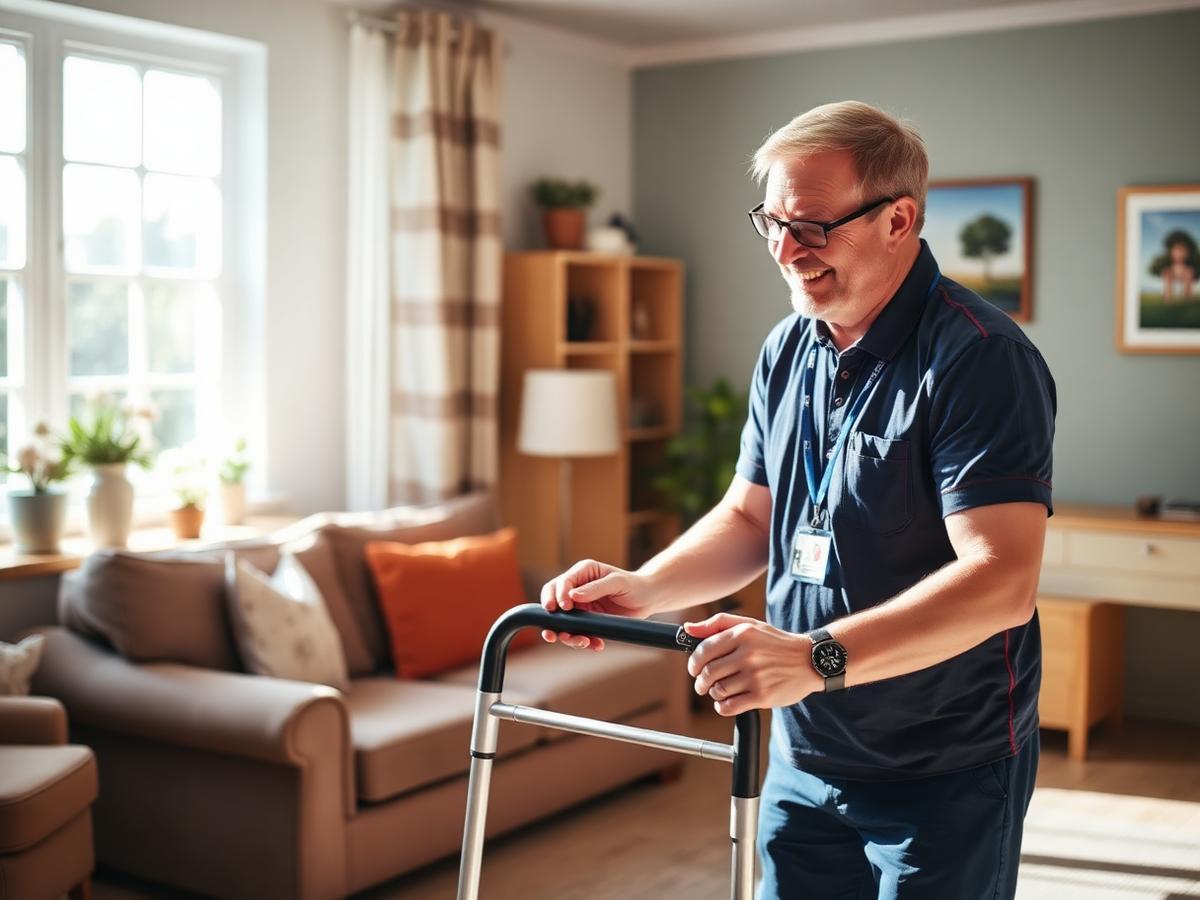 Home care worker assisting elderly man